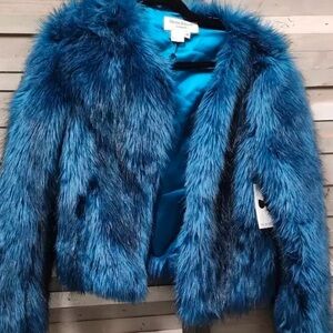 Helene Berman London Blue Faux Fur Jacket medium NWT